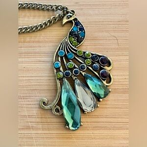 Vintage Peacock Necklace Antique Silver Tone Dangle Discs Pendant Necklace 18”